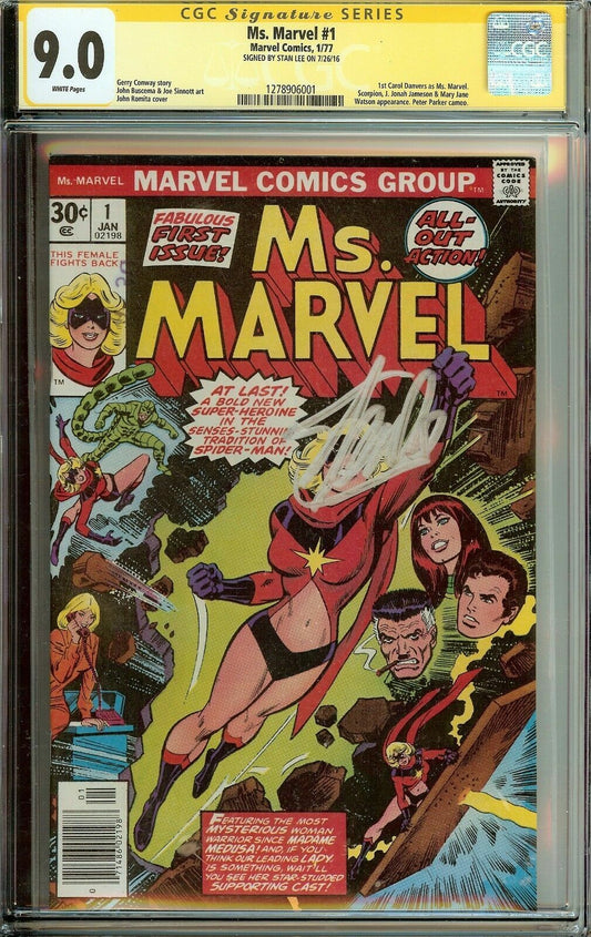 Captain Ms. Marvel #1 Carol Danvers CGC SS 9.0 Avengers Movie Signed Stan Lee