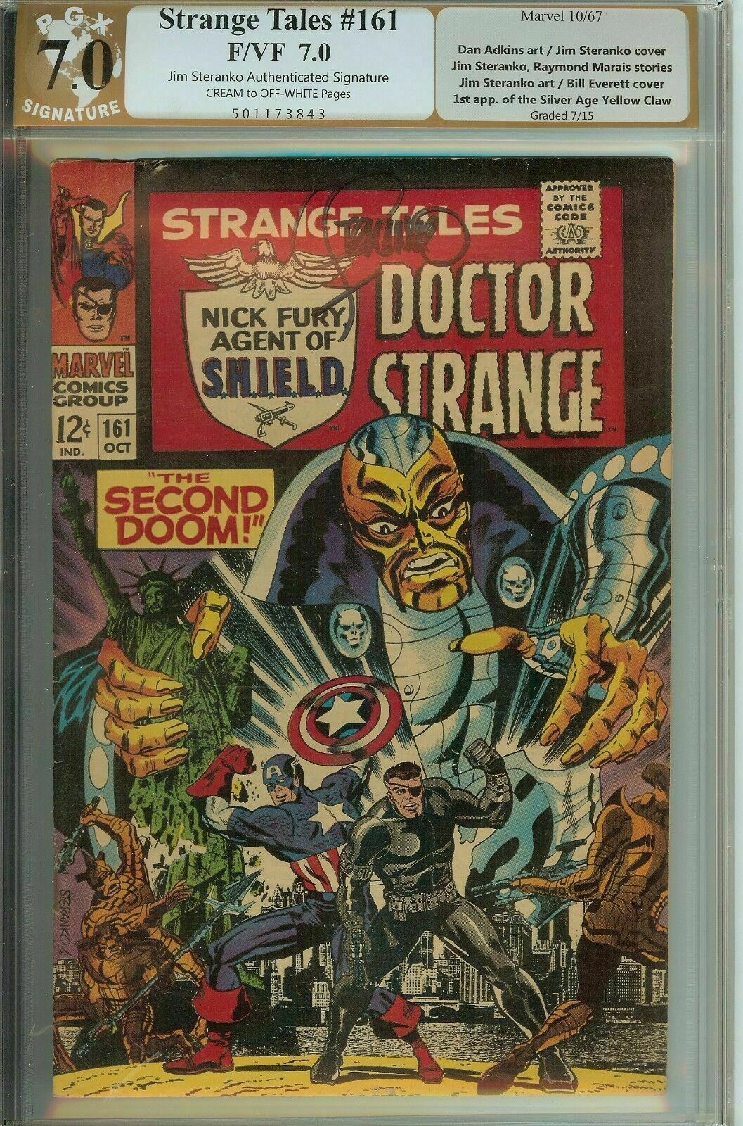 Strange Tales #161 PGX 7.0 Sign Jim Steranko  Doctor Strange