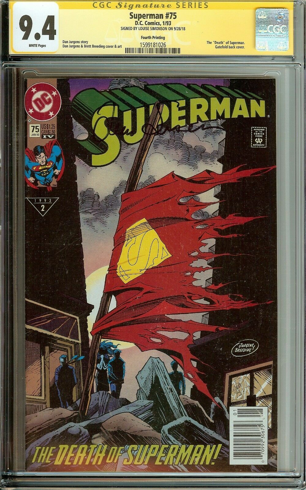 CGC 9.4 SUPERMAN 75 4th Print Signed Louise Simonson Newsstand