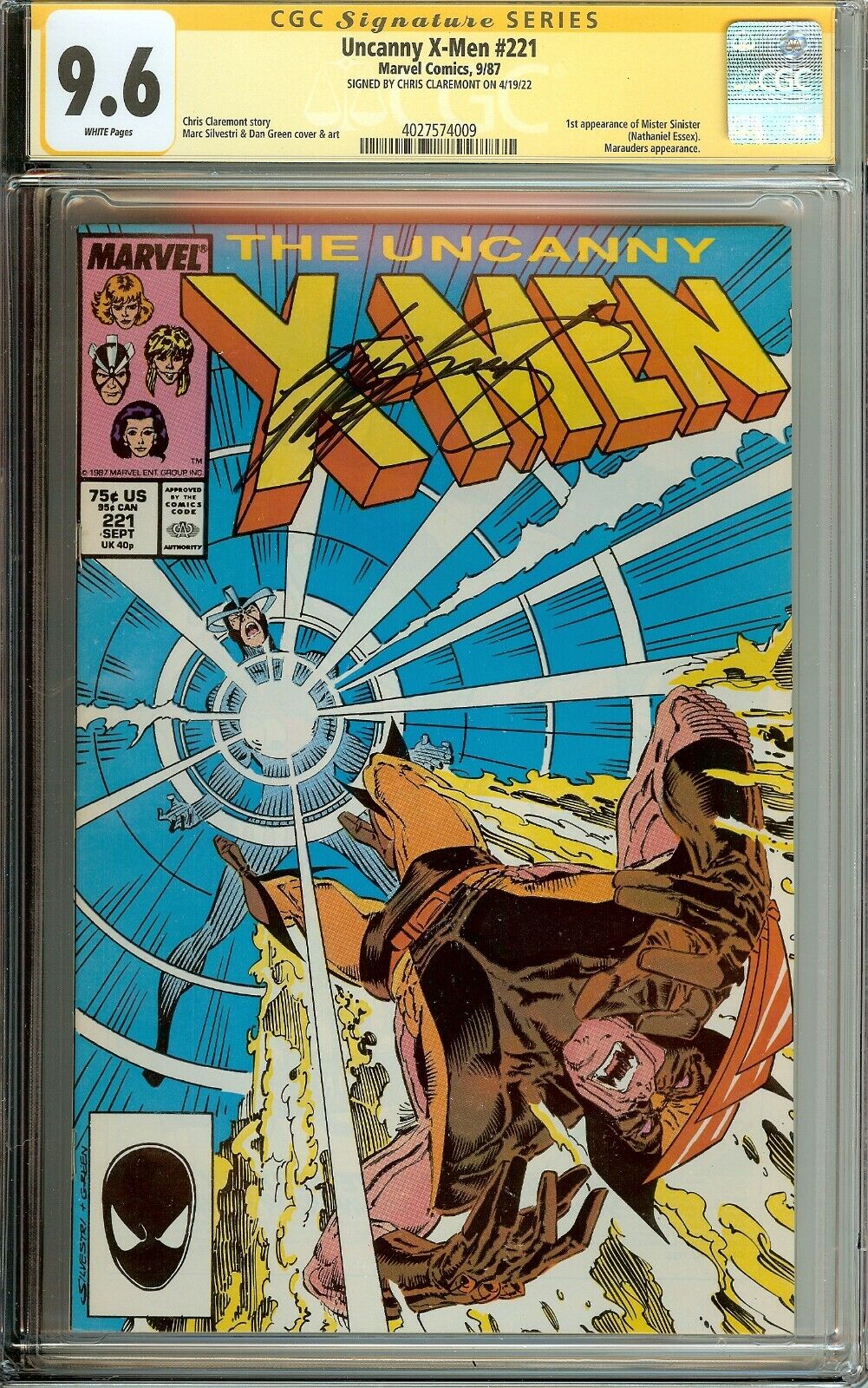 Uncanny X-Men #221 Signed Chris Claremont 1st Mr Sinister CGC 9.6