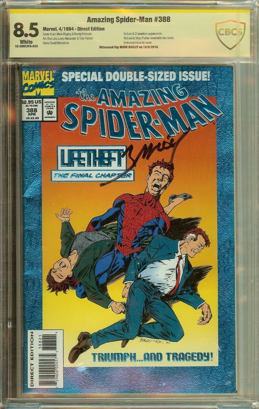 Amazing Spider-Man #388 CBCS not CGC 8.5 Signed Mark Bagley