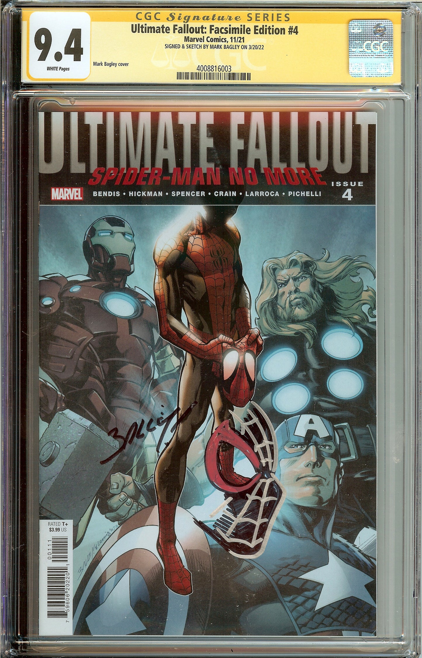 Ultimate Fallout FACSIMILE EDITION #4 CBCS 9.4 Signed & Remark Mark Bagley