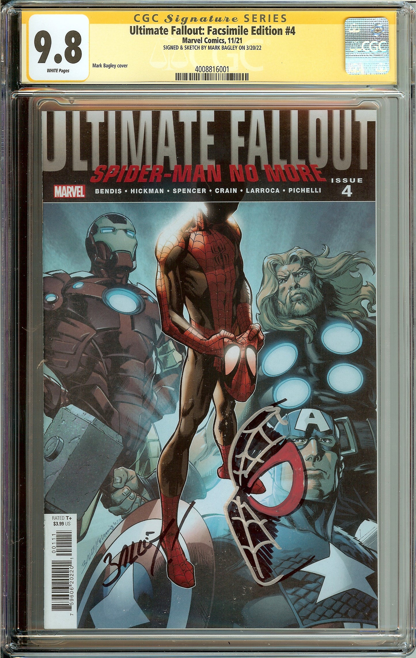 Ultimate Fallout FACSIMILE EDITION #4 CBCS 9.8 Signed & Remark Mark Bagley