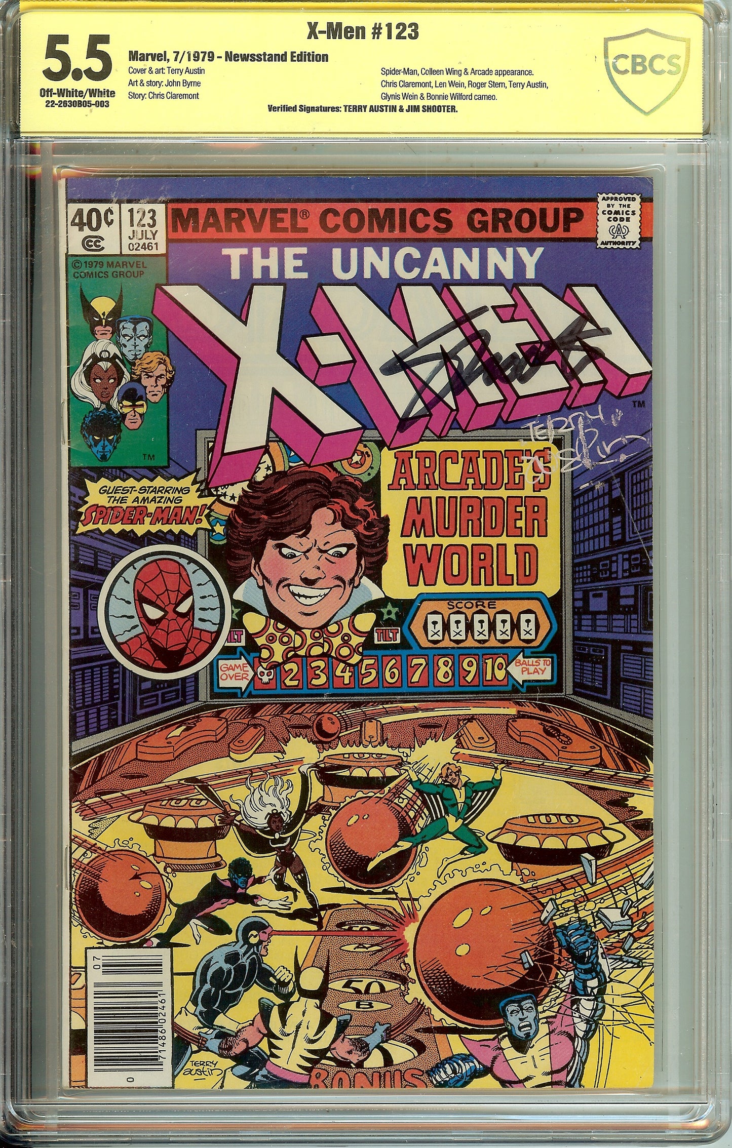 Uncanny X-Men #123 Newsstand CBCS 5.5  Verified Signed Shooter & Terry Austin