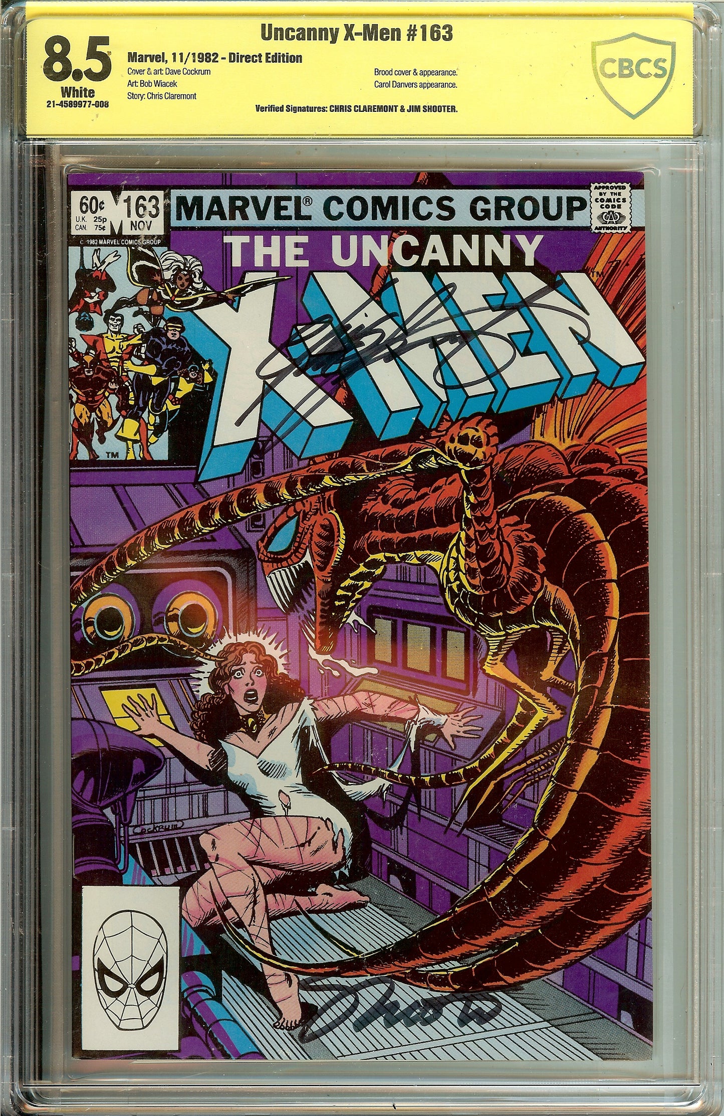 Uncanny X-Men #163 Newsstand CBCS 8.5  Verified Signed Shooter & Chris Claremont