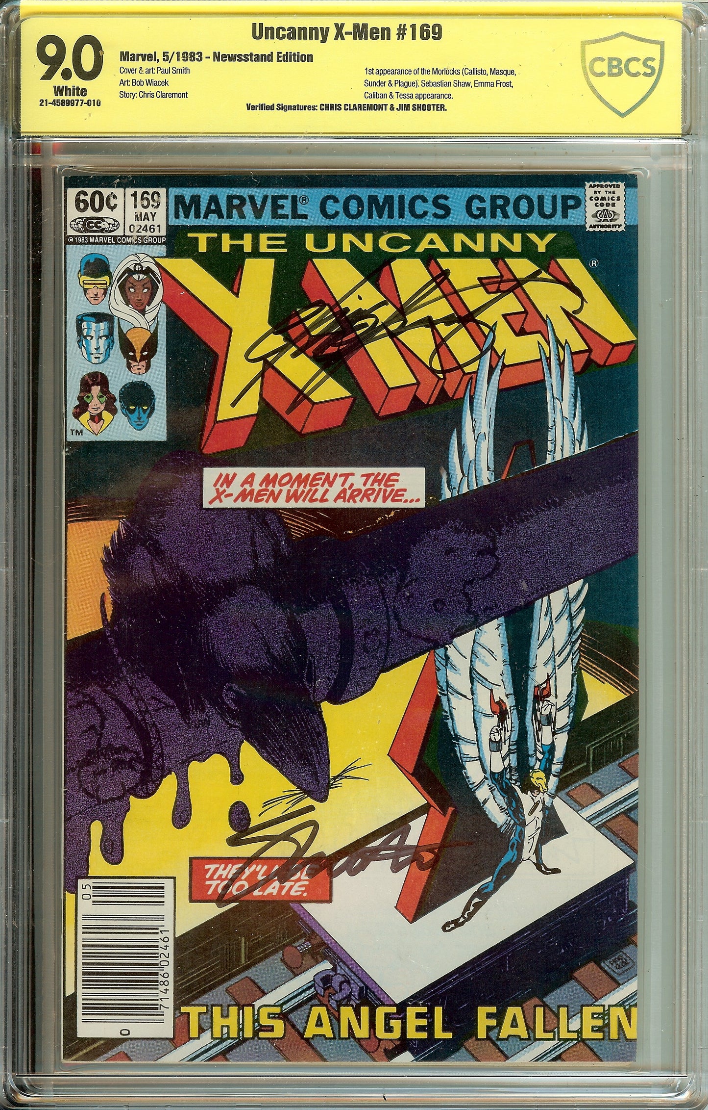 Uncanny X-Men #169 Newsstand CBCS 8.0  Verified Signed Shooter & Chris Claremont